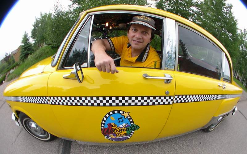 Jon Barnes in The Ultimate Taxi near his home in Basalt Colorado...Click for more photos of Taxi riders
